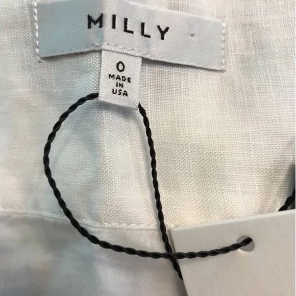 Milly White Blue Linen Cottage Core Mini Skirt - Picture 7 of 12